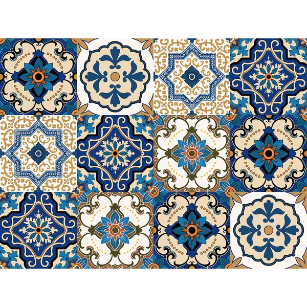 Kakofaci Bohemian Style 12 Pcs (6x6 in) Decorative Tile Stickers,Peel and Stick Wallcovering Self-Adhesive Waterproof Vinyl Tile Stickers for Kitchen Living Room Floor（Blue）