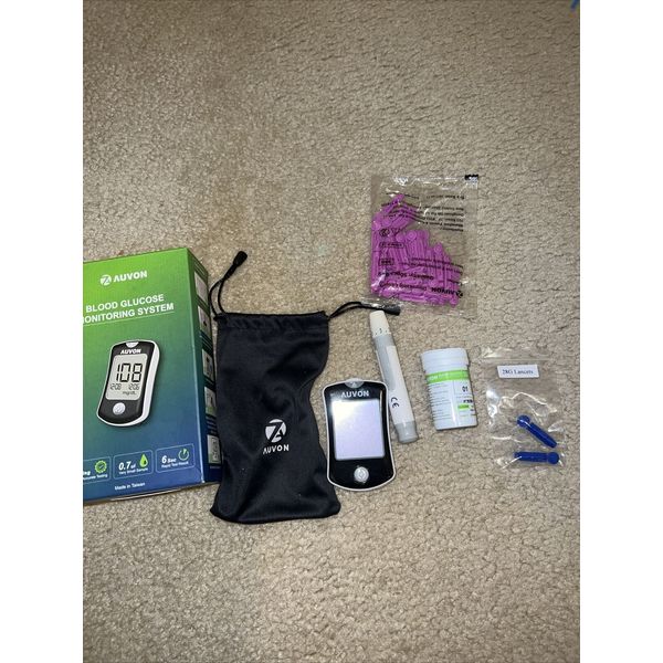 Auvon Blood Glucose Monitoring System Kit NO CODING diabetic machine Sealed