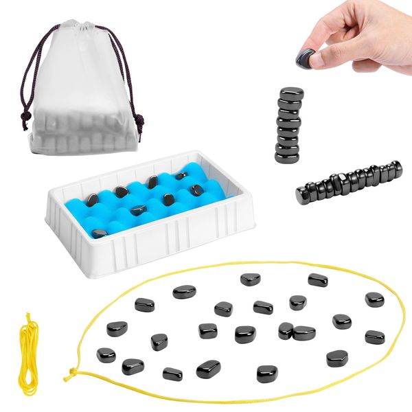 Magnet Chess Game with Stones - 2024 New Magnet Game with String, Using String and Stones Wiht Sponge Chessboard,Develop Intelligence,Strategy Game,Family Game Party Game for Kids and Adults(B)