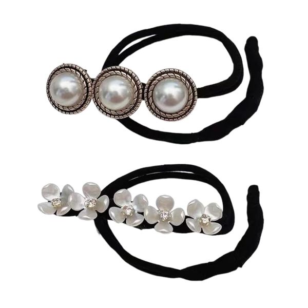 NTRUXZP 2 Stück Haarknoten,Perle Blumen Haar Dutt Maker Damen Donut Hair Bun Maker Haarnadel Haarknoten Maker Haarhalter Haar Styling Werkzeug,Haarknoten Former Set für Kinder Mädchen Frauen