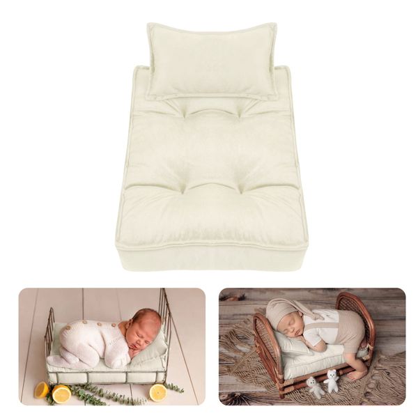 M&G House Newborn Photography Props Mattress Pillow Photography Accessories Baby Photoshoot Props Bed Mattress Bed Mat(Beige White)