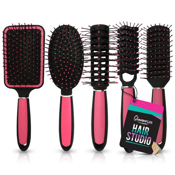 5pk Hair Brush Set | Hairbrushes for Women | Paddle Brush, Cushion Brush, Zig Zag Brush, Round Brush & Vented Hair Brushes for Women | Hair Brush Sets for Women | Hair Brush Women | With SOL Sticker