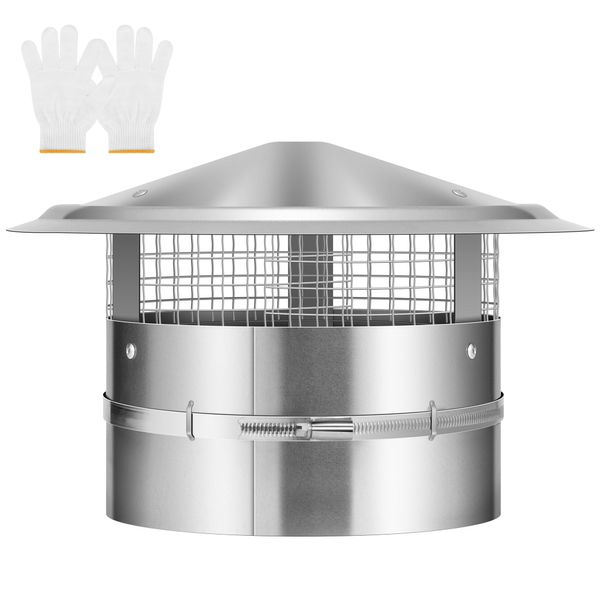 VIVOHOME 8" Cone Top Chimney Cap with Screen, Round Roof Rain Chimney Cover, Galvanized Steel Fireplace Exhaust Cap, Adjustable Roof Cap for Vent