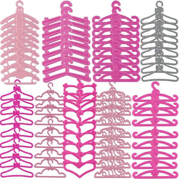 GXXMEI 108PCS Mini Doll Clothes Hangers Toys Pink Gray Plastic Hanging Dress Closet Accessories for 11.5 Inch Doll Clothes Gown Dress Outfit Gown Dress Hangers, 9 Styles Mixed Packaging