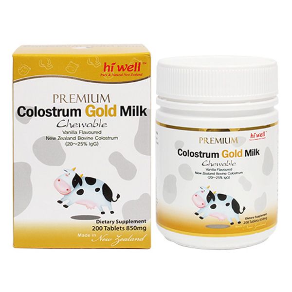 Hi Well Premium Colostrum Gold 200 Chewable Tablets (Vanilla Flavor), 200 Chewable Tablets, 200 Pieces, 1 Piece