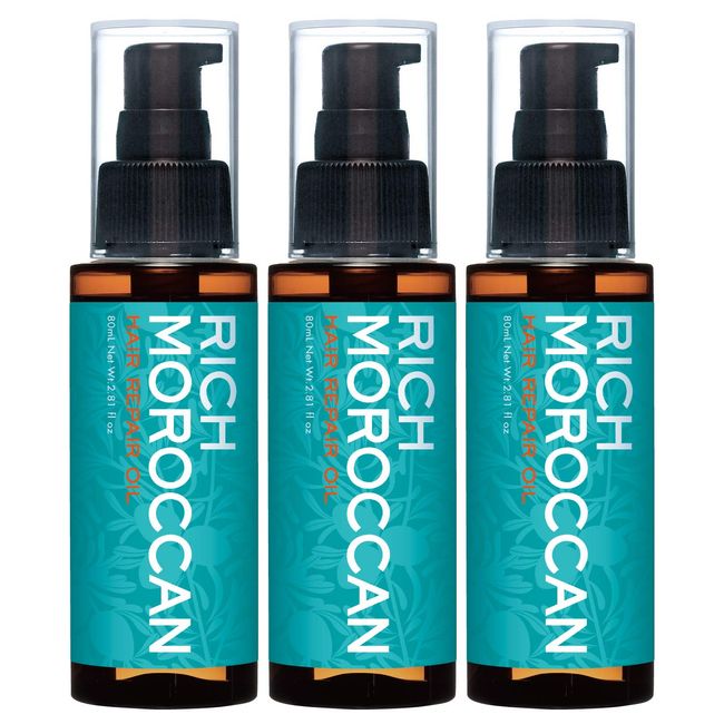 Rich Moroccan Hair Repair Oil, 2.8 fl oz (80 ml) x 3 Piece Set, 6 Months Supply, Argan Oil (Made in Japan), Outbath Hair Oil