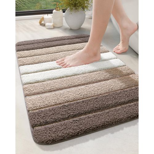 DEXI Bath Mat Bathroom Rug Absorbent Non-Slip Washable Shower Floor Mats Carpet 20"x32", Light Brown