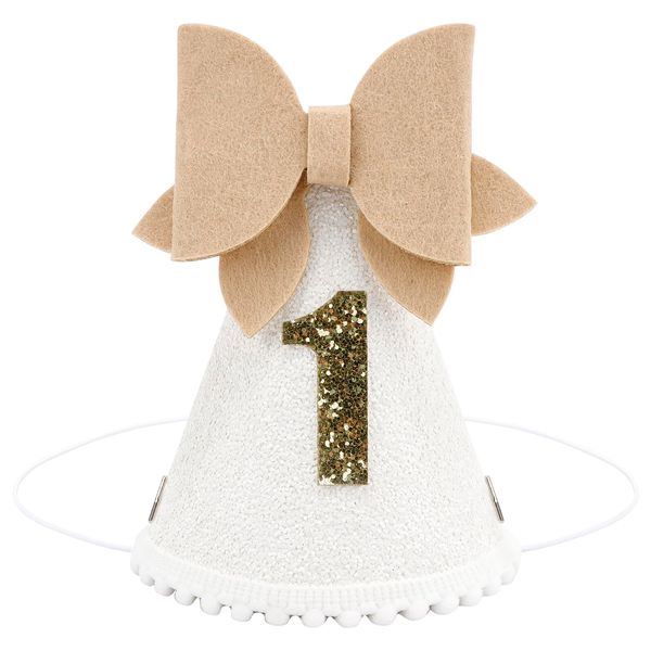 Chanaco 1st Birthday Hat Happy Birthday Bow Crown Glitter First Birthday Headband, One Birthday Headwear 1st Birthday Party Hats Birthday Decoration Party Favor Hair Accessories