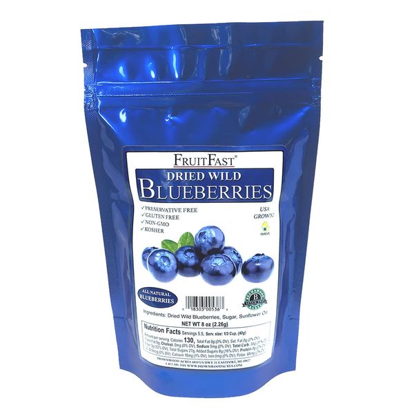 Dried Wild Blueberries by Brownwood Acres - FruitFast | Non-GMO, Gluten Free, Kosher Certified All Natural Healthy Snack Alternative (1/2 Pound)