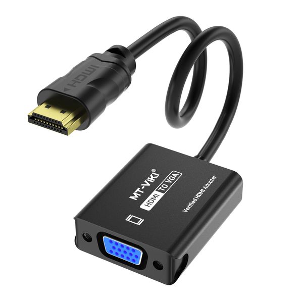 MT-VIKI HDMI to VGA Adapter, Gold-Plated HDMI Converter Male to Female, Compatible for Computer, Desktop, Laptop, Monitor, Projector, HDTV, Chromebook, Raspberry Pi, Roku, Xbox (1 Pack)