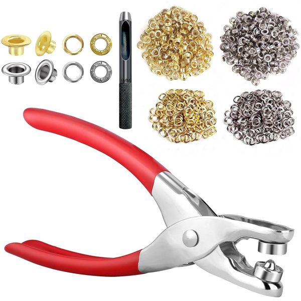 1203PCS Grommet Eyelet Pliers Tool Kit, 1/4 Inch Fabric Leather Hole Eyelets Grommets Punch Pliers, for Fabric, Leather, Belt, Shoes, Clothes