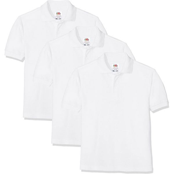 FRUIT OF THE LOOM Unisex Baby Short Sleeve Polo Shirt, White, 12-13 Years UK