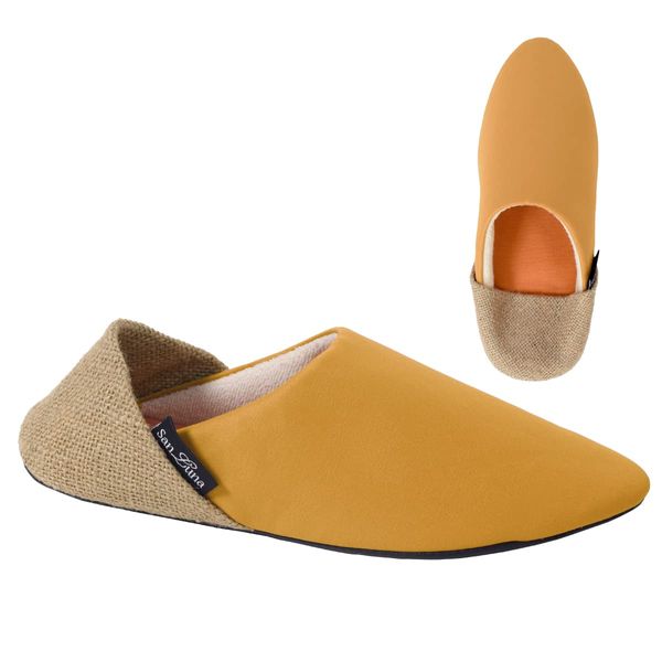 San-Luna 2-Way Room Shoes, Di-fa, Made in Japan, Babouche, Slippers, Heels, Heel Included, Slip-on, yellow (mustard)