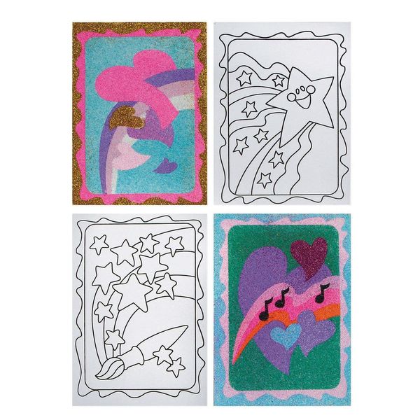 S&S Worldwide Sand Art Boards for Creating Sand Pictures, Great for Kids and All Ages, 3 Each of 4 Hearts & Stars Designs, 5" x 7", Multicolor, Pack of 12