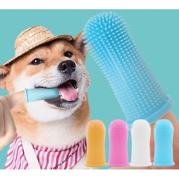 Two Dog Cat Pet Finger Silicone Toothbrush Cleaning Teeth Tooth Brush Tool x2