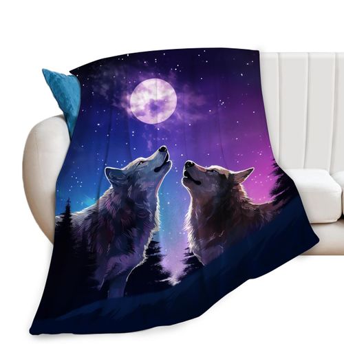 Wolf Blanket Wolf Forest Moon Decor Throw Blanket Wolf Blanket Gifts for Girls Boys Wolf Lovers Super Warm Soft Plush Lightweight Fleece Flannel Sofa Bedding Blanket for Kids Adults Men Women 50"X40"