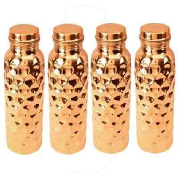 100%Pure Copper Water Bottle Diamond Cut Design Good Health Benefit 950ml 4Pcs