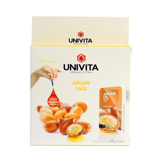 Univita%100 Doğal Saf Soğuk Sıkım Argan Saç Kaş Kirpik Bakım Yağı 4 ml X 6 Adet