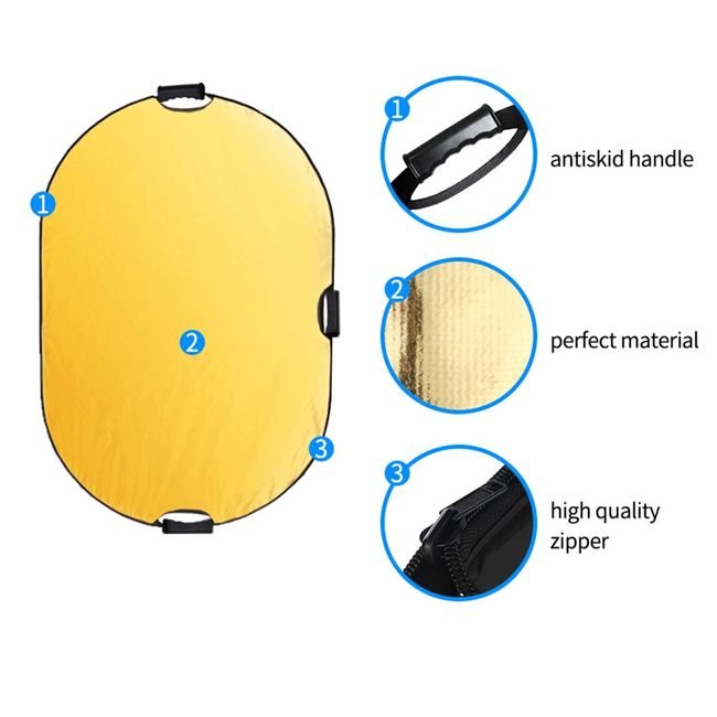 35x47 Light Reflector for Photography 5-in-1 Photo Collapsible  Photography Reflector Large Oval Portable Collapsible Lighting Reflectors  Photography