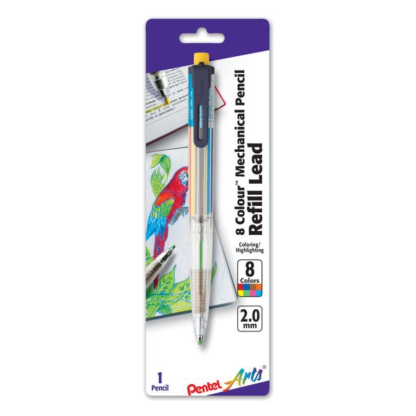 Pentel Arts 8 Colour Automatic Pencil, Assorted Accent Clip Colors, 1 Pack (PH158BP)