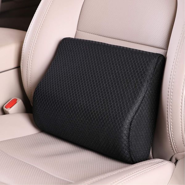 TISHIJIE Memory Foam Lumbar Support Pillow for Car - Mid/Lower Back Support Cushion for Car Seat (Black)