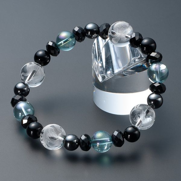 Buttanya Takita Shoten Special Bracelet Prayer Beads, Four God Breath Blue Aura, Black Onyx, Hematite, Cut Spinel, Inner Circumference: Approx. 7.1 inches (18 cm), Prayer Bead Bracelet, Four God Beast, Feng Shui, Good Luck, Power Stone, Amulet [Takita Sho