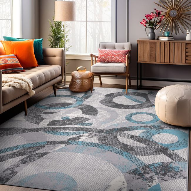 Rugshop Rugs for Sale 5x7 Distressed Modern Circles Stain Resistant Soft Carpet