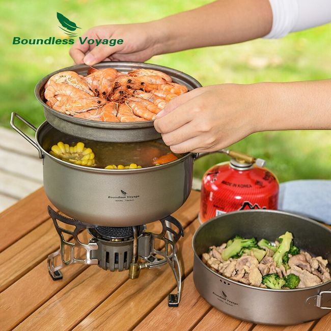 Boundless Voyage Titanium Frying Pan with Lid Portable Folding Handles  Outdoor Camping Skillet Griddle Ultralight Cookware Hiking Backpacking