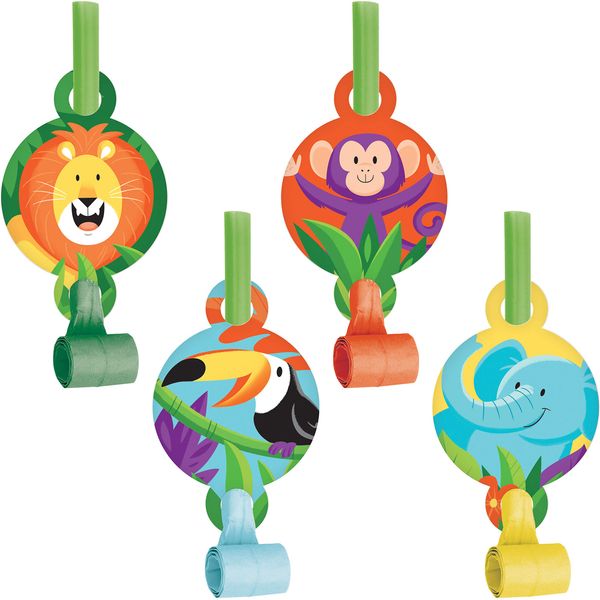 Creative Converting Jungle Safari Party Blowers, 8 ct, Multicolor, 2.5 in x 5.25 in