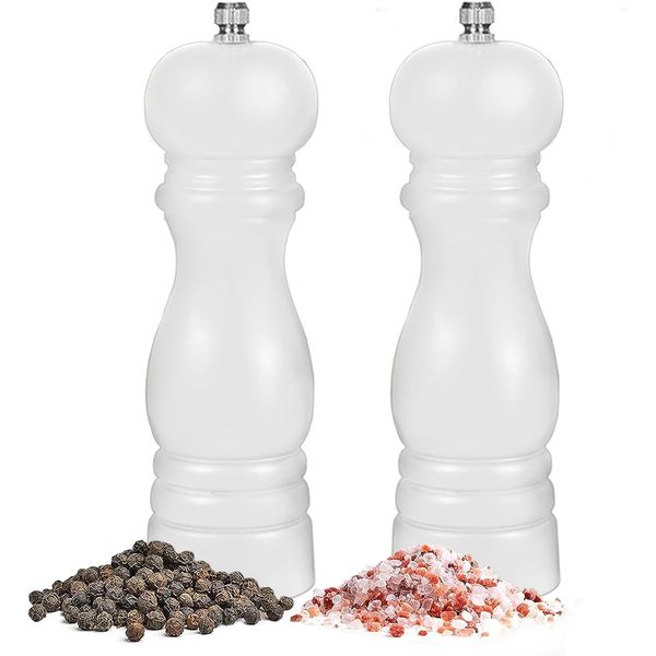 Salt and Pepper Grinder Set of 2, Refillable Pepper Mill & Salt Grinder with Adjustable Coarseness Ceramic Rotor, 6.5 inch Manual Wooden Spice Grinding Shaker, for Sea Salt Peppercorns Chilli, White