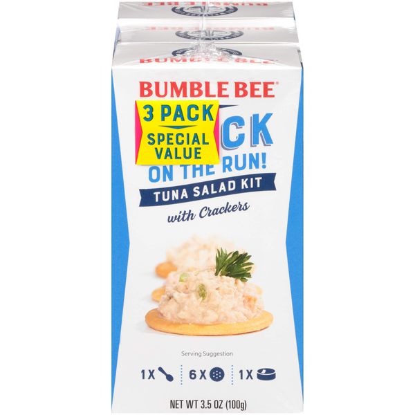 Bumble Bee Snack On The Run Tuna Salad with Crackers Kit, 3.5 oz (Pack of 3) - Ready to Eat, Spoon Included - Wild Caught Tuna - Shelf Stable & Convenient Protein Snack