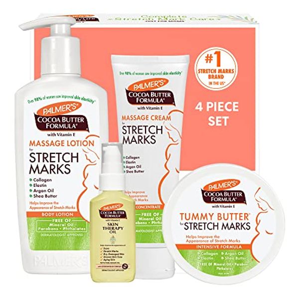 Palmer's Cocoa Butter Formula Pregnancy Skin Care Kit for Stretch Marks and Scars, Dermatologist Approved, Gift for Mom to Be, 4 Piece Full Size Set