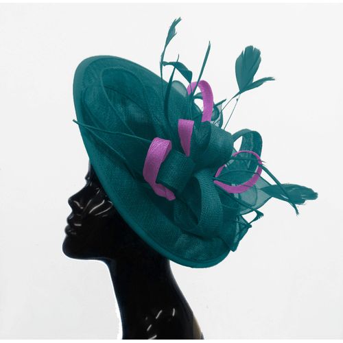 Caprilite Teal Turquoise and Purple Sinamay Big Disc Saucer Fascinator Hat for Women Weddings Headband