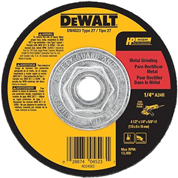 DEWALT Grinding Wheel, General Purpose for Metal, 4-1/2-Inch x 1/4-Inch x 5/8-Inch (DW4523)