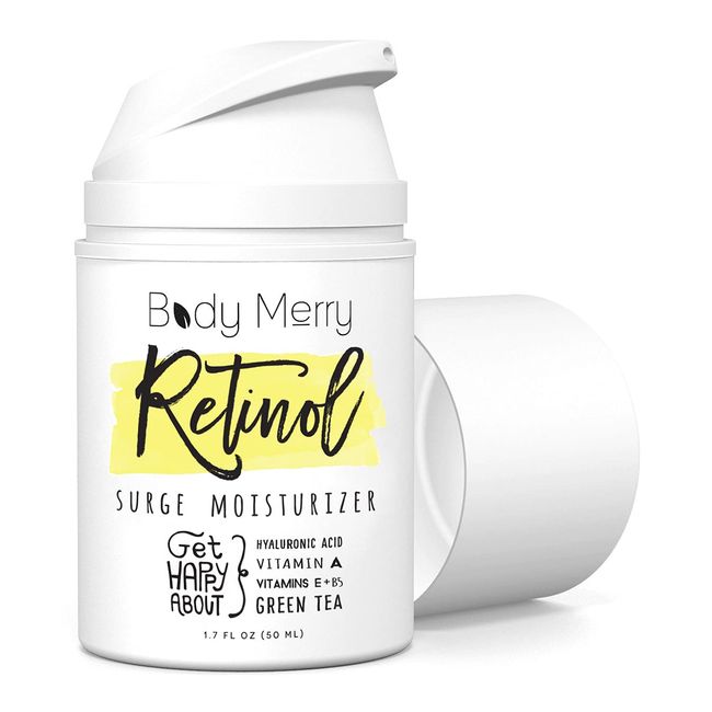 Body Merry Retinol Cream & Moisturizer for Face, Body & Eyes w Hyaluronic Acid for Anti Aging, Wrinkles & Acne; Use Day or Night! 1.7oz