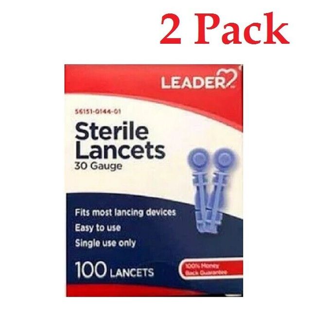 2PK Leader Super Thin 30 Gauge Sterile Lancet, 100 Lancets 096295125672VL