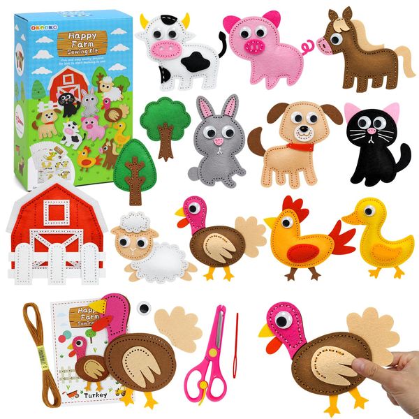 OKOOKO Animal Sewing Craft Kit, Sewing Craft Kit for Kids, DIY Crafting and Sewing Set, Plush Craft, Art Craft Kits, Fun and Educational Craft Set, Sew Your Own Felt Animals Craft Kit