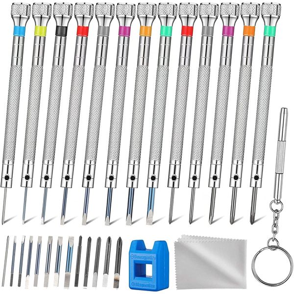 13PCS Professional Watch Screwdriver Set, AOMISIV Micro Precision Glasses Repair Kit, with 13PCS 0.2-2.0MM Extra Replace Blades, for Eyeglass Sunglass Watchmaker Jewelry Computer Phone Small Tools