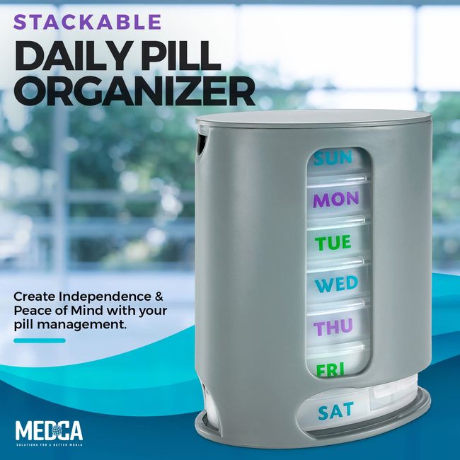MEDca Weekly Pill Organizer, Four Times-a-Day, 1 Dispenser with Stackable  AM/PM Compartments
