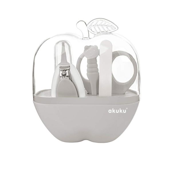AKUKU Baby Nagelpflegeset Neugeborene blau 5-teilig"Apfel" | Health & Baby Care Kit | Babypflegeset Neugeborene Mädchen und Junge | Baby Pflege Set Mädchen Jungen | Baby Grundausstattung Set (grau)