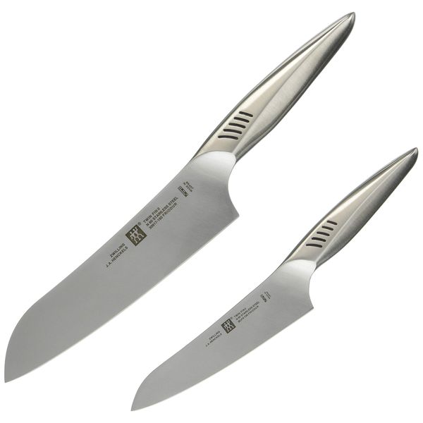 Zwilling Twin Fin 30920-002 Twin Fin 2 Multi-Purpose & Petty Knife, 2 pcs, Set, Made in Japan, Santoku Knife, Gift, All Stainless Steel, Dishwasher Safe, Made in Seki City, Gifu Prefecture