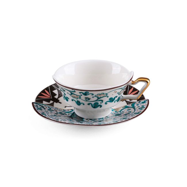 SELETTI Hybrid Tea Cup ASPERO Set, Stylish, Hybrid, Tableware, Western Oriental, Floral, Modern, Durable, Saucer, Tea Saucer