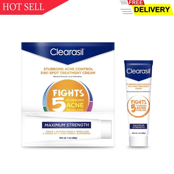 Clearasil Stubborn Acne Control 5in1 Spot Treatment Cream, Maximum Strenght w...