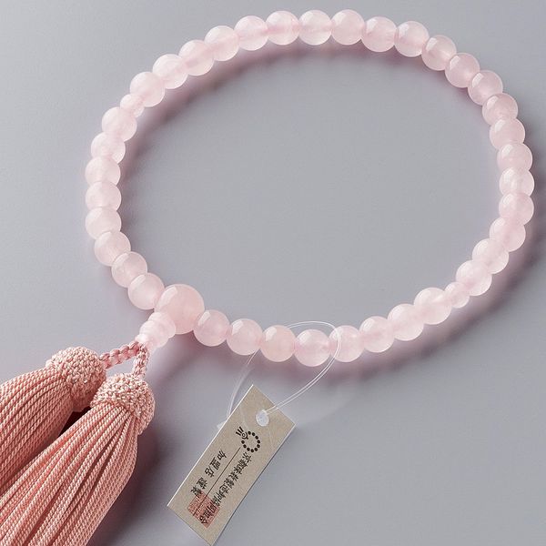 [Butsudanya Takita Shoten] Kyoto Prayer Beads, Women's, Red Crystal (Rose Quartz), 0.3 inch (7 mm) Ball, Pure Silk Head Bassel, With Prayer Bag, Can Be Used in All Sects, Certificate Included