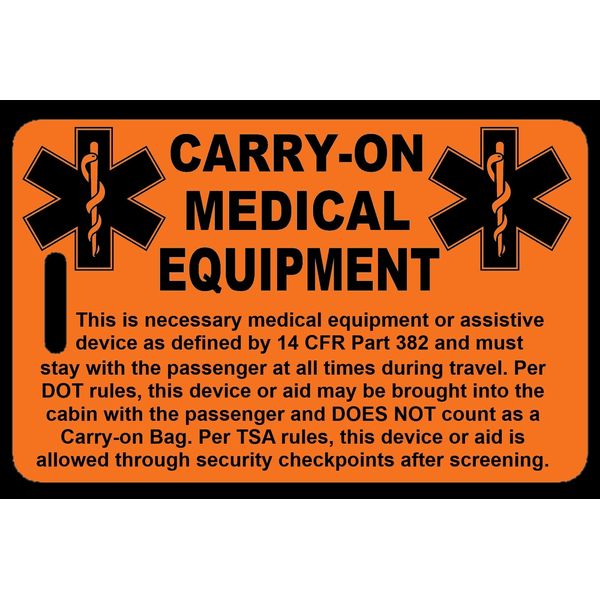 Safety Orange Carry-On Medical Equipment  Bag Tag - TSA