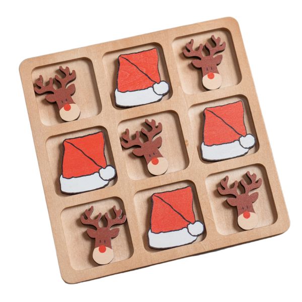 Christmas Tic Tac Toe Game, Santa vs Rudolph Holiday Coffee Table Decor, Versatile Home Accents Natural Wood Tic Tac Toe Board for Classic Two Person Games, 8.63 Inches Tic Tac Toe, Two Ways to Play