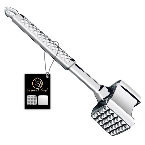 Meat Tenderizer Mallet Stainless Steel, Premium Meat Hammer Tenderizer, Kitchen Meat Mallet for Chicken, Conch, Veal Cutlets, Beef & Steak, Meat Pounder Flattener, Non-Slip Grip with 5 years Warranty