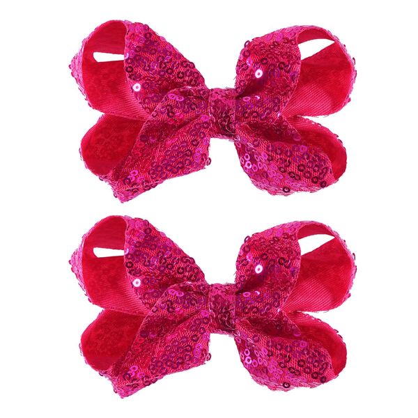 4" Hot Pink Sparkling Sequin Bow Hair Clips Glitter Bow Hairpin Alligator Barrettes for Girls Birthday Christmas Valentines Gift Teens Wedding Party Dress Outfit Decor Accessories