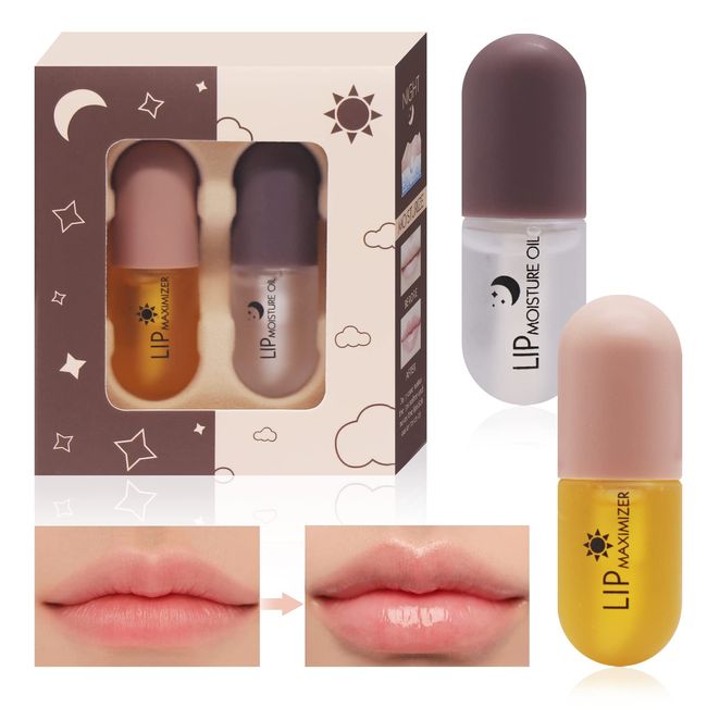 Lip Plumper Set, Lip Booster, Lip Enhancer, Tag und Nacht Double Effect Natural Lip Enhancer, Spendet Feuchtigkeit und Reduziert Lippenfältchen, Wodurch die Lippen voller und Hydratisiert Bleiben