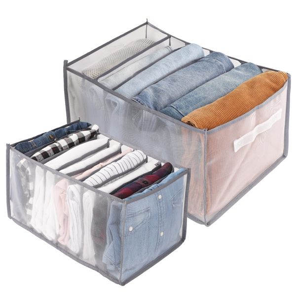 GeeRic Clothes Storage Bag, Storage Box, Oxford, Clothes Storage Case, Drawer, Divider, Handle, Jeans, Trousers, T-shirt, Folding, Wardrobe, Clothes Organizer, Transparent, Gray